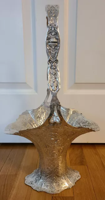 EG WEBSTER & SONS + MARK CROSS SILVER PLATE REPOUSSE WEDDING BASKET - 19" high