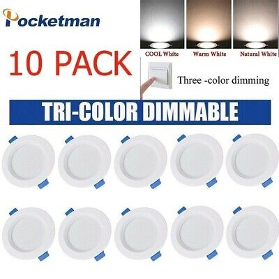 10Pcs Dimmable LED Downlight 7W 3color Recessed Ceiling Light Panel Lamp 85-265V