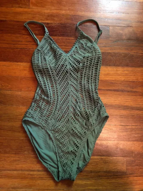 Robin Piccone Sophia Green Crochet One Piece Swimsuit Size 4