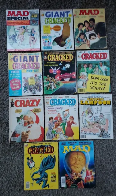 Vintage MAD, CRACKED, CRAZY, NATIONAL LAMPOON magazine Lot Of 11 - 1970s-1990s