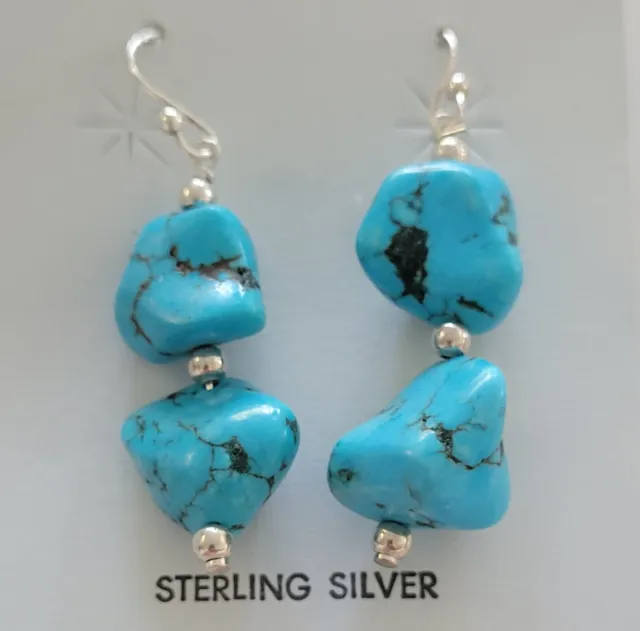 Old STOCK Santo Domingo or NAVAJO Sterling and Turquoise Nugget Earrings