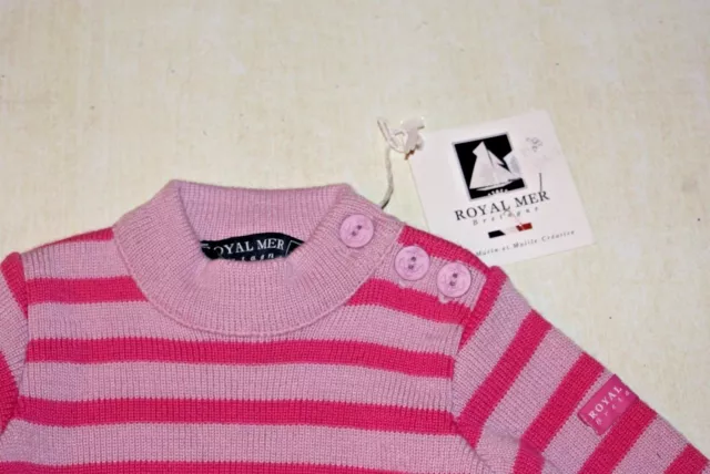 Pull en laine mérinos rose neuf taille 6 mois ROYAL MER BRETAGNE étiqueté 59€ 2