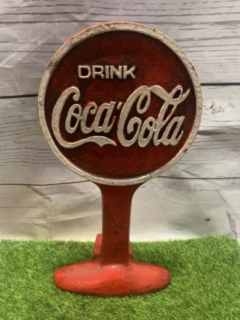 Drink Coca Cola Door Stop Solid Metal Cast Iron Patina Finish Coke Collector