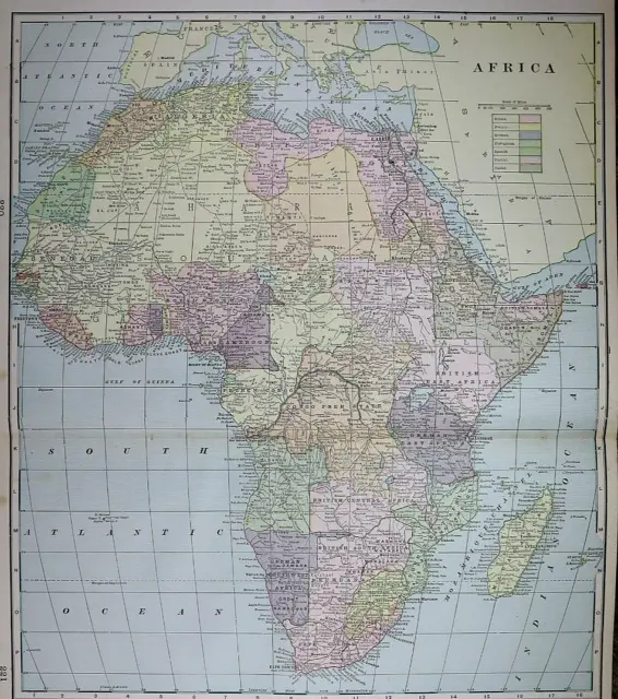 Old (Lg21x14) 1899 Cram's Map ~ AFRICA ~ Free S&H   ~Inv#534
