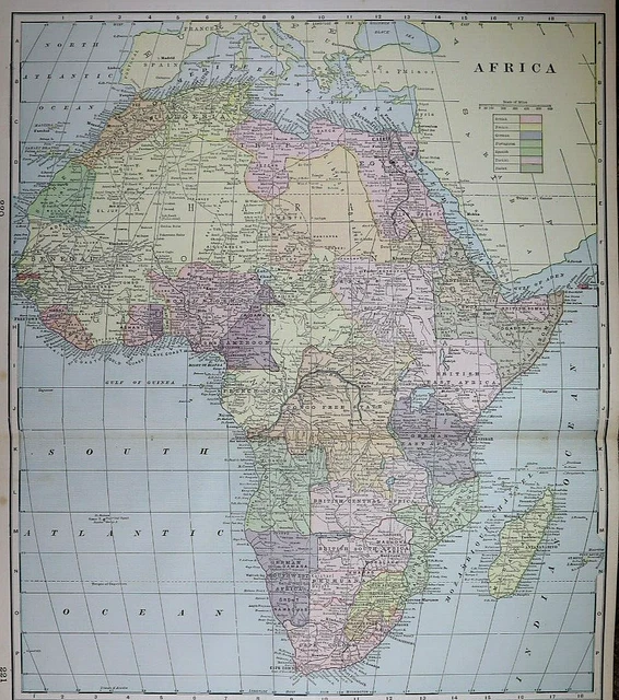 Old (Lg21x14) 1899 Cram's Map ~ AFRICA ~ Free S&H   ~Inv#534