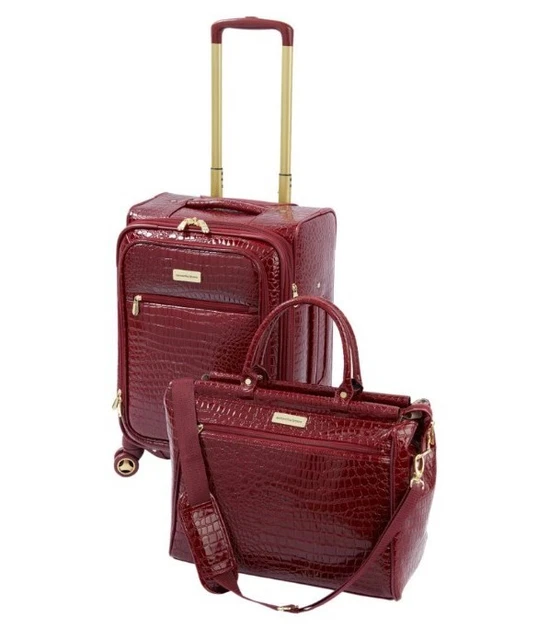 Samantha Brown 22" Croco Embossed Spinner Luggage & Dowel Bag Set-Burgundy-NWT