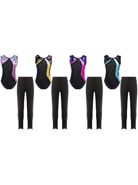 Kids Girls Set For Gymnastics Outfits Stage Performance Dancewear With Leggings
