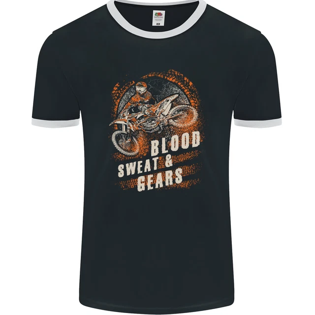Maglietta Blood Sweat and Gears Motocross Dirt Bike Uomo Ringer FotoL