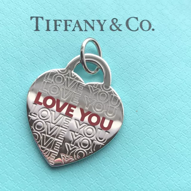 NEW Tiffany & Co. Sterling Silver Red Enamel LOVE YOU Heart Large Charm Pendant