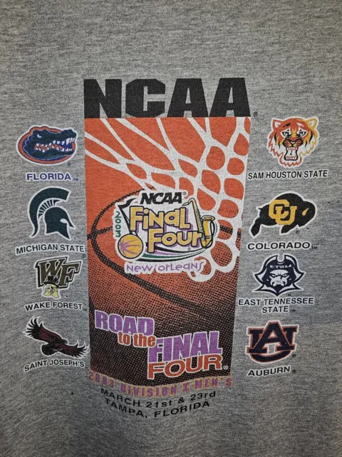 Vintage 2003 NCAA Basketball Tournament Bracket Large Mens Gray Graphic Logo Tee