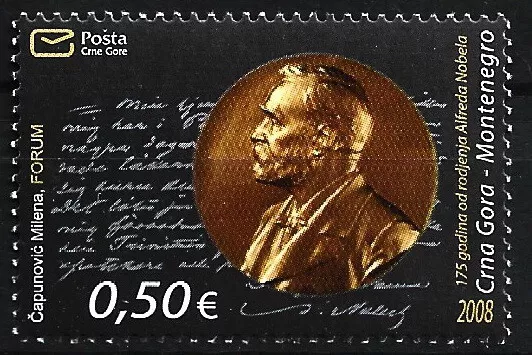 Montenegro - 175° compleanno di Alfred Nobel nuovo di zecca 2008 Michel 185