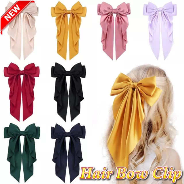 Womens Korea Elegant Long Bow Hairpin Large Ribbon Hair Clip Hair Accessories