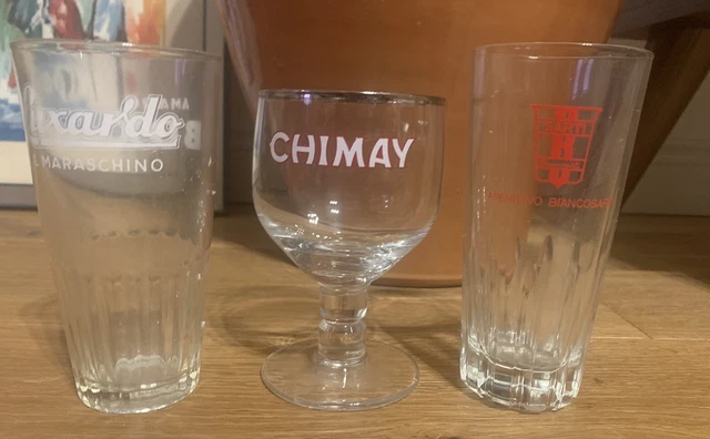 Set 3 bicchieri amaro vintage Rari Luxardo Box Chimay Bianco Sarti