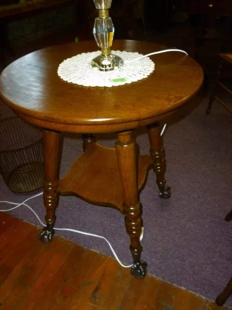 Antique Oak Round Table 24" Ball claw feet refinished restored 1900's Parlor