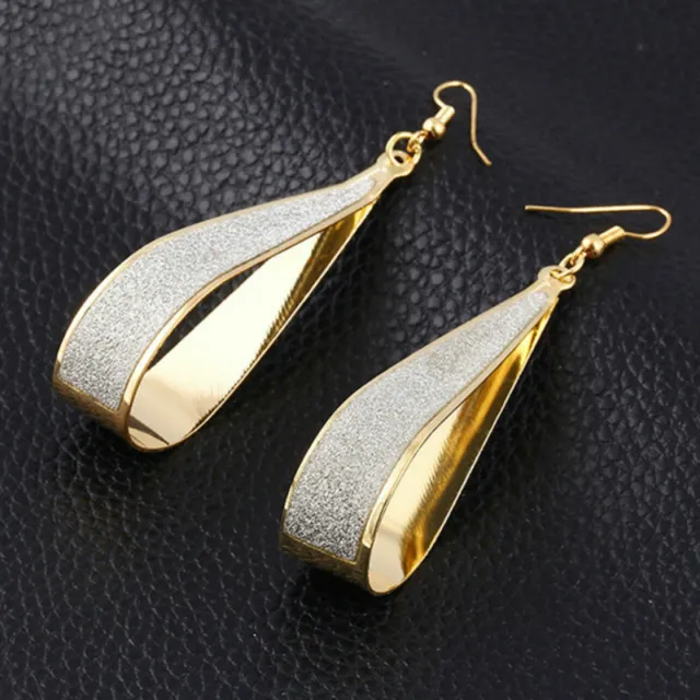 Womens 925 Sterling Silver Gold Twist Spiral Long Drop Dangle Hoop Earrings