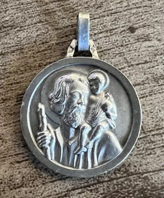 Medaille religieuse ancienne " Saint Christophe " - argent massif