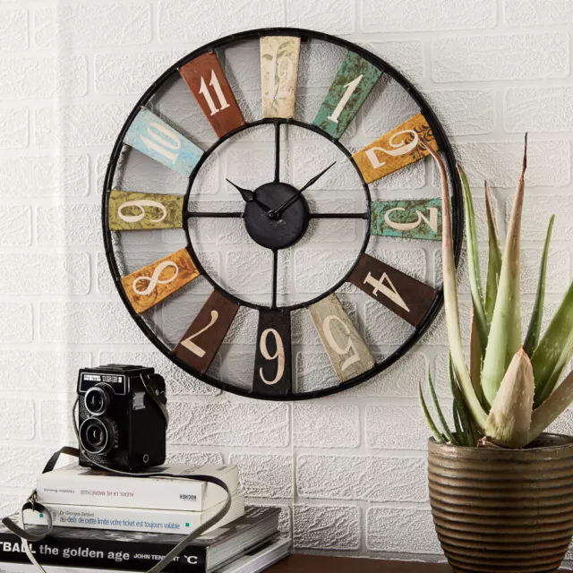 Modern Industrial Style Reclaimed Metal Painted Colored Large Wall Clock