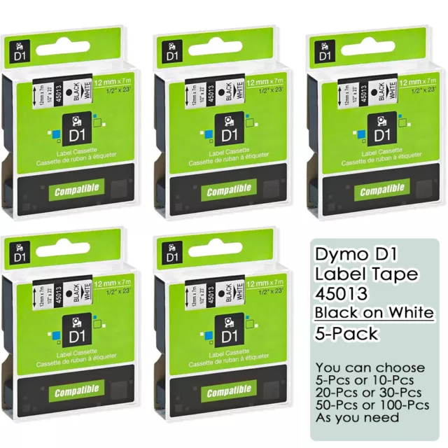 Compatible Dymo Label Maker Refills D1 Label Tape 45013 S0720530 Black on White