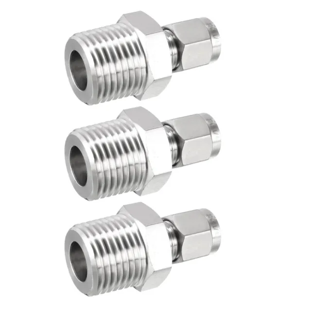 Compression Tube Fitting, 1/2 NPT Male x Ф1/4" Tube OD with Double Ferrules 3pcs