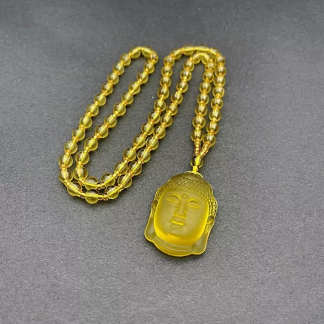 High Quality Unique Natural Yellow Quartz Carved Buddha Lucky Amulet Pendant