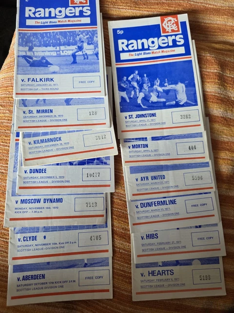 13 X RANGERS Home Programmes From Season 1970-71 some writing L11 £15. ...