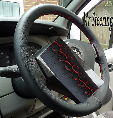 Fits Fiat Fiorino Real Black Italian Leather Steering Wheel Cover Red Stitch