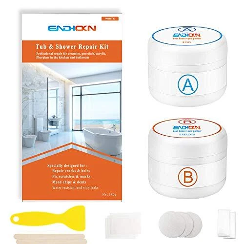Kit de Réparation Baignoire Blanc, Kit de Réparation Émail, Fibre de Verre, Porc