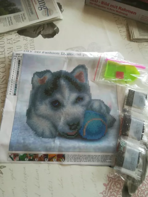 Diamond Painting, Husky, Hundebild Pailletten 30x30 cm, Neu!!!
