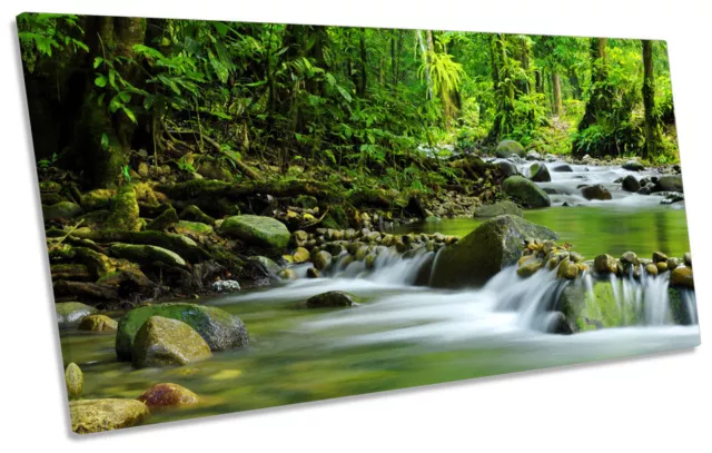 Green Forest River Landscape PANORAMIC CANVAS WALL ART Box Frame