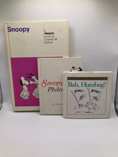3 Peanuts Hardcover Books by Charles Shulz Snoopy Philosophy, Bah Humbug & More