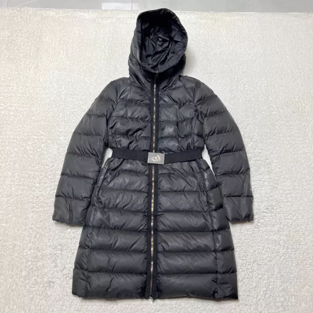 Moncler Jacket Women Size 2 Black Down Puffer Long Coat Belted Giubbotto Quilted