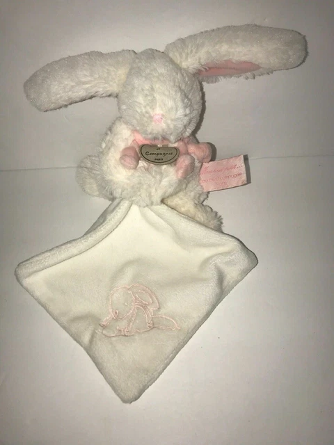 Dou Dou Et Compaigne Bunny Rabbit White Pink  Plush Baby Blanket 4"