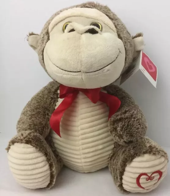 Monkey Plush With Heart Paw Embroidery Love Gift  NWT Valentine