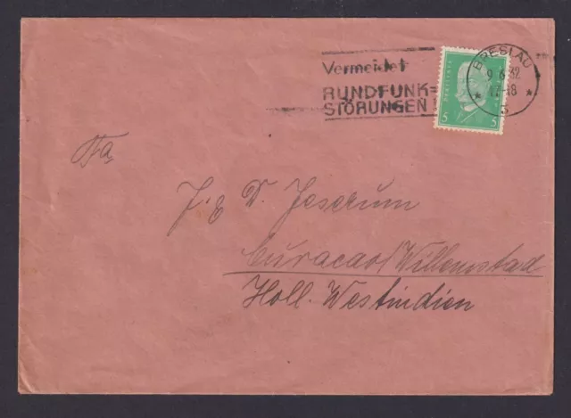 Deutsches Reich Brief Maschinen Stempel Breslau Rundfunk Destination Curacao