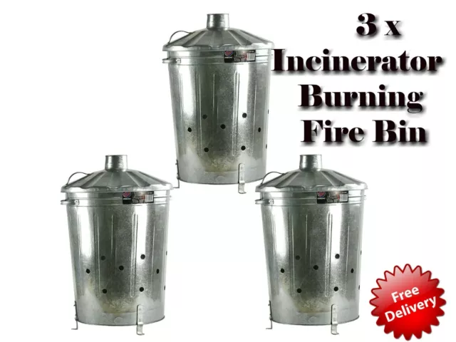 Galvanised Metal Incinerators Garden Waste Wood Fire Bin Burner 90 litre