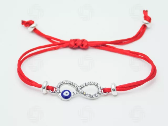 Silver Bracelet Rope Red Hamsa Handmade Charm Blue Evil Eye Protection Gift UK