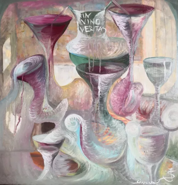 Original Oil Painting on canvas 60cm x 61cm. IN VINO VERITAS 2