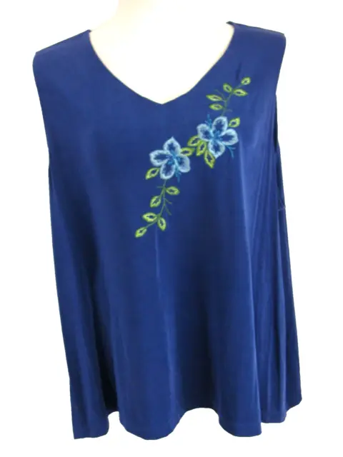 Maggie Barnes Womens 3X Royal Blue Floral Embroidered Sleeveless Blouse NWT