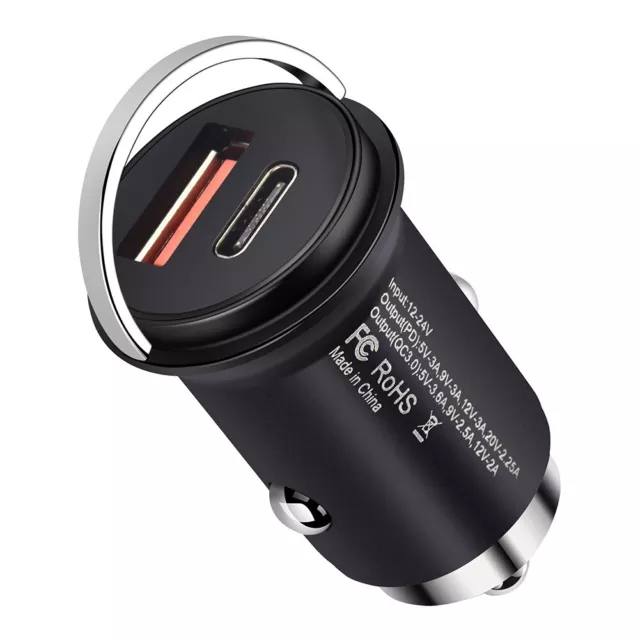 “Smart PD and QC30 Car Charger with Zinc Alloy Body for Safe and Fast Charging"