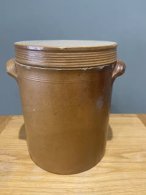 French Vintage Stoneware Large Confit Pot -  Storage 17.5x23cm