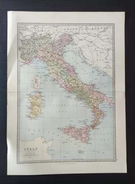 Antica Cartina Geografica Italia Bartholomew 1890 Ca Cromolitografia