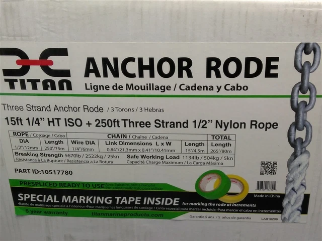 TITAN ANCHOR RODE 250' Three-Strand 1/2