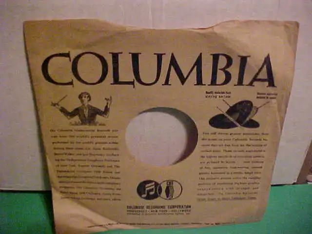 VINTAGE 10 INch 78 RPM COLUMBIA RECORDS PAPER SLEEVE ONLY NO RECORD