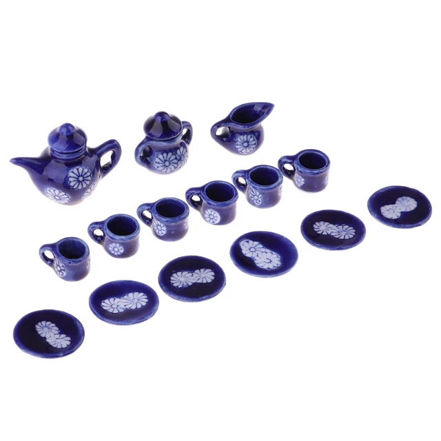 15 teiliges Puppenhaus Miniatur Essgeschirr Porzellan Kaffee Tee Set 1:12