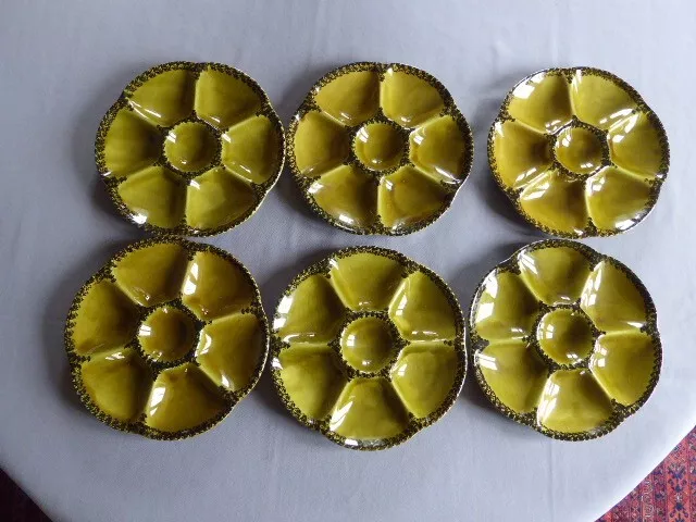 6 assiettes à Huîtres barbotine GIEN , diamètre: 25 cm
