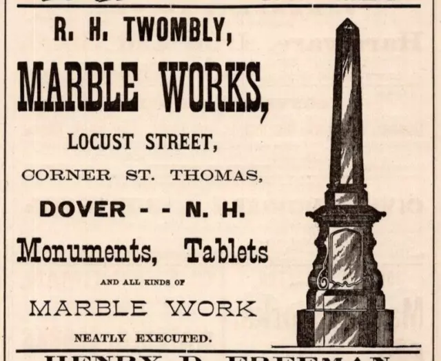 1881 R.H. Twombly Marble Works DOVER NH Monuments Tablets  3.5" Print Ad