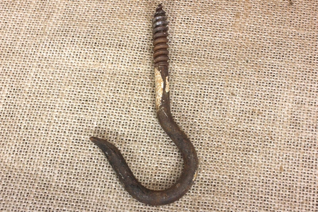 old hanging Plant Hook wash line hanger 4 5/8 x 5/16” rustic vintage paint 2
