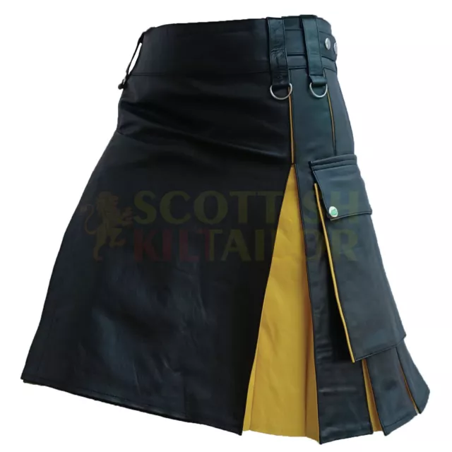 Handmade Black & Yellow Leather Hybrid Kilt Utility Kilt Hybrid Deluxe Kilt 2