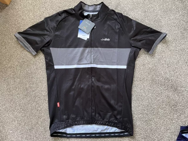 DHB klassisches kurzärmeliges Radtrikot mit durchgehendem Reißverschluss Größe M schwarz grau brandneu mit Etikett