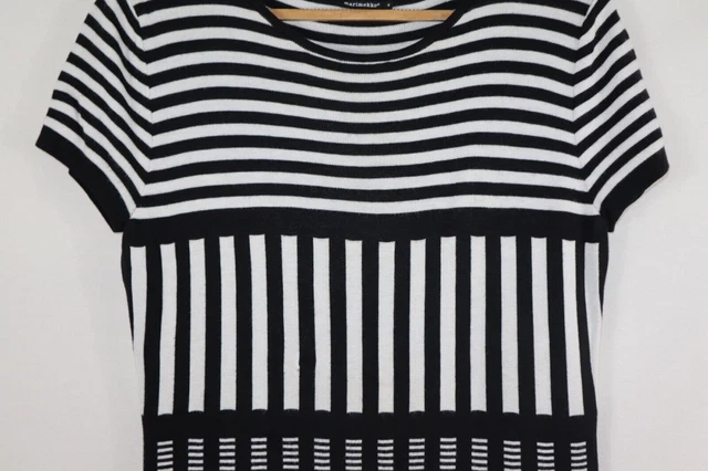 Marimekko Femme Tunique Robe Pull Rayé Noir Blanc Sz M 5